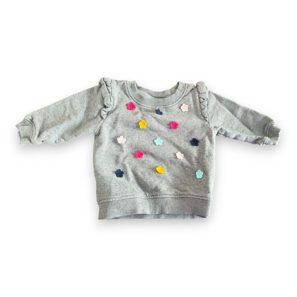 Hanna Andersson Gray Sweatshirt with Floral Applique Detail 12-18 Months